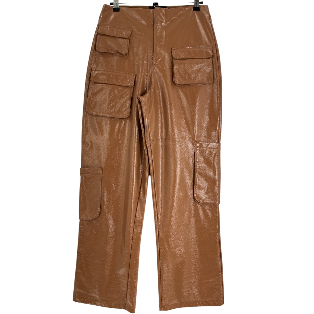 Afrm Coated Brown Sigmund Cargo Pants Size 26 - Picture 2 of 4